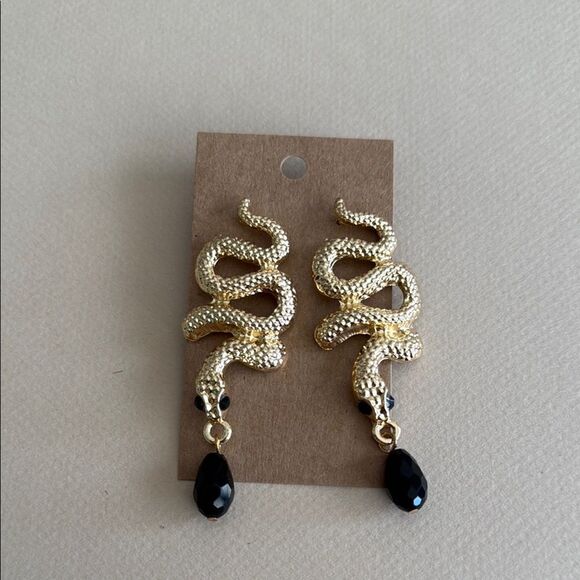 Gold Snake Earrings with Black Accents #1663 - Picture 1 of 2